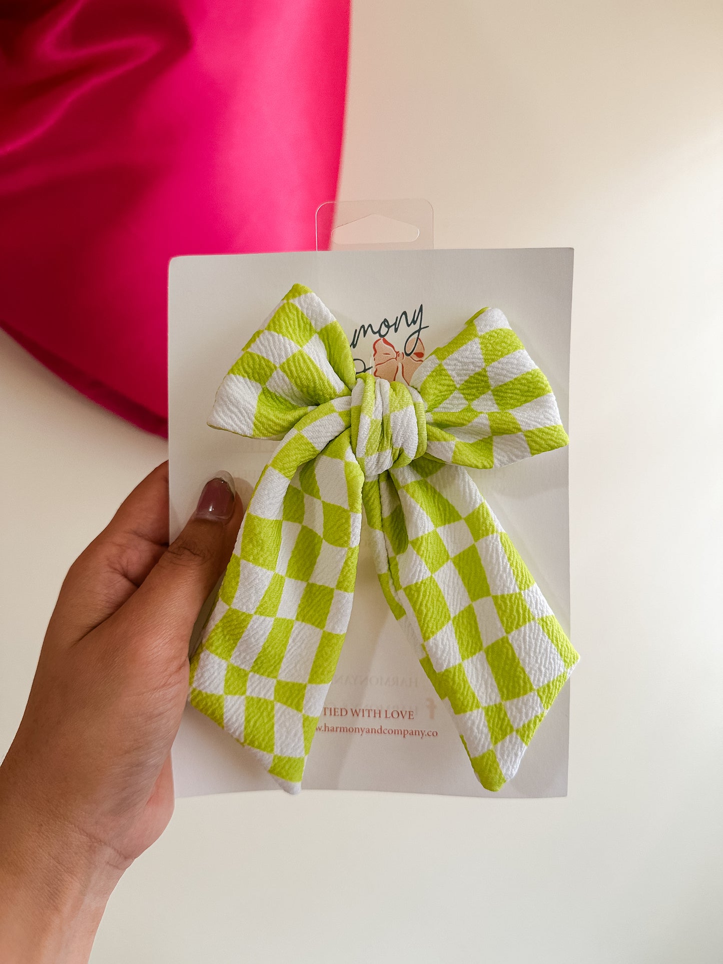 Lime Checkered Bella Bow