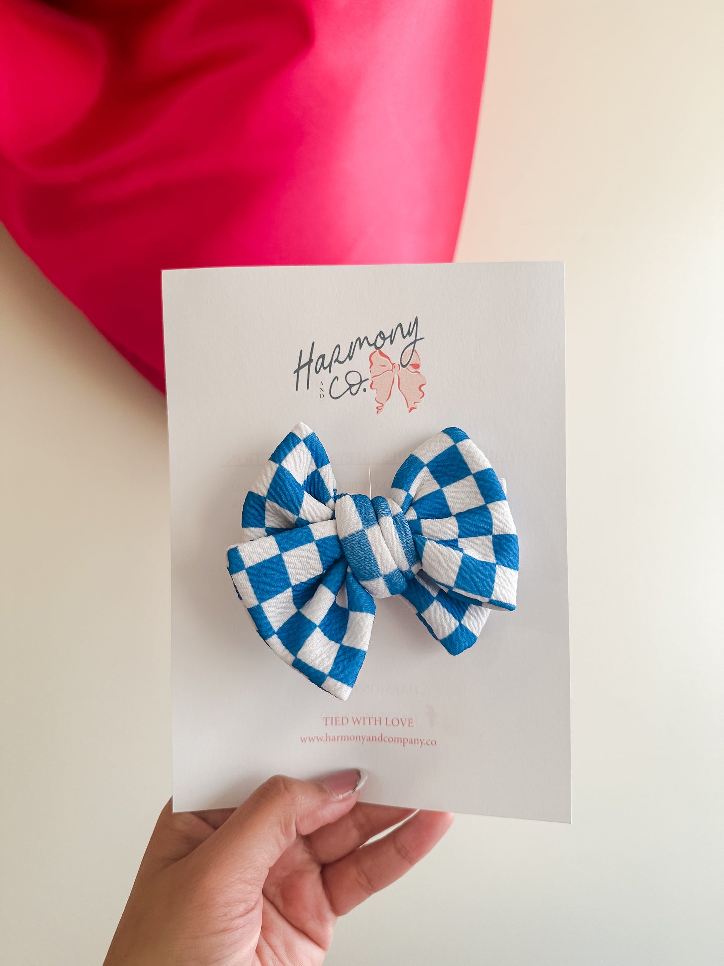 Blue Checkered Pinwheel Bow