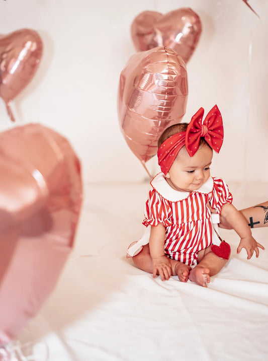Valentine Striped Baby Romper with Hearts