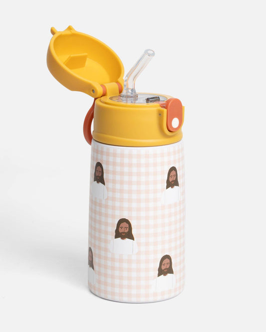 Pink Gingham Jesus Water Bottle – 13.5oz Stainless Steel