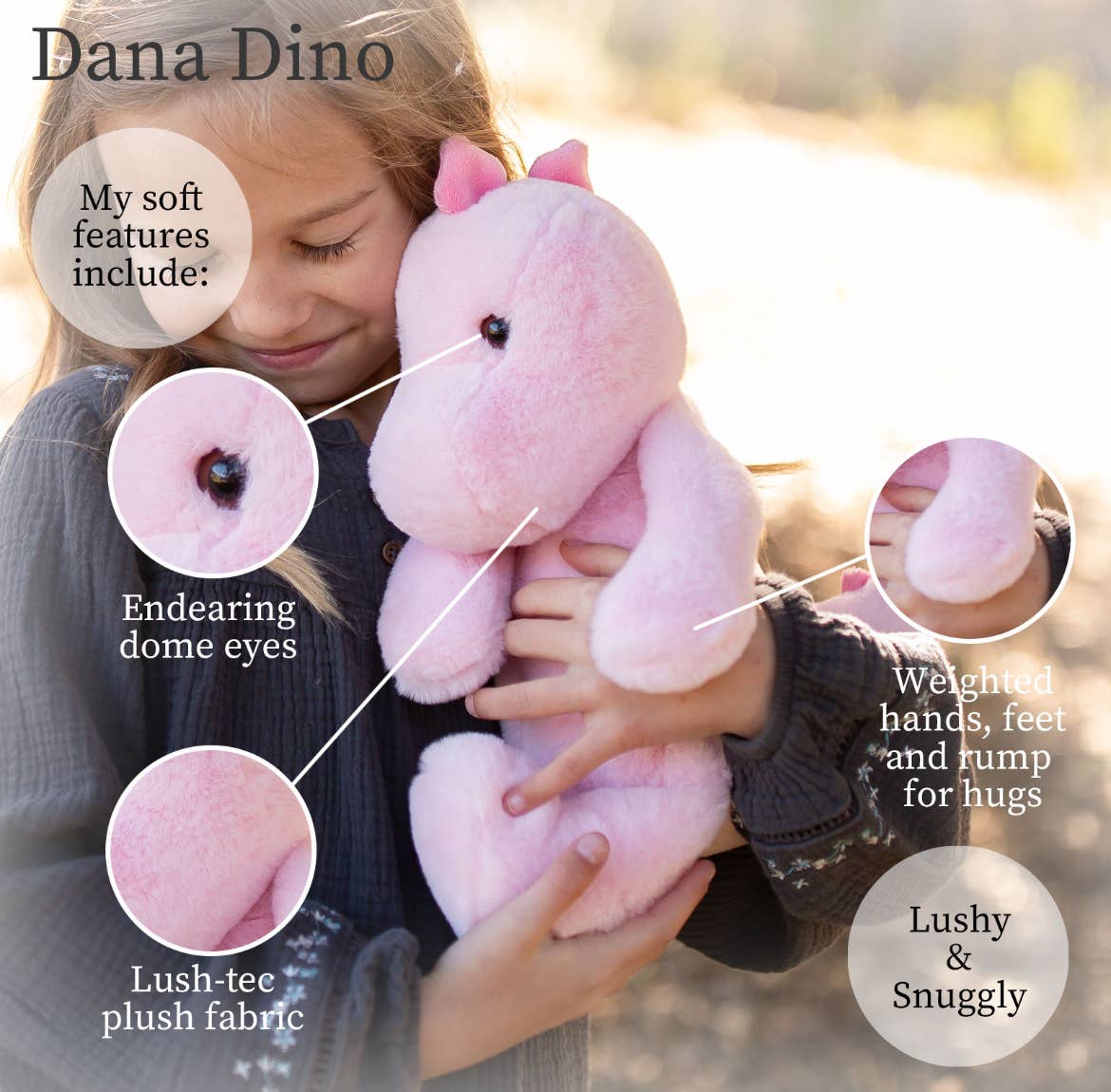 World's Softest Lushee 16 inch Pink Dino Plush Toy for Kids