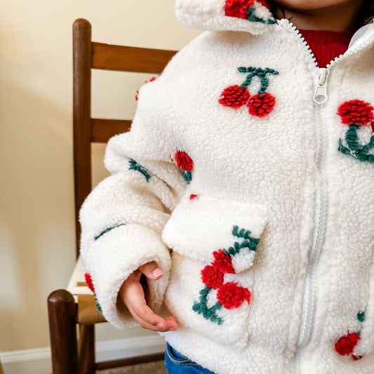 Cherry Plush Jacket for Girls – Zip-Up Winter Coat