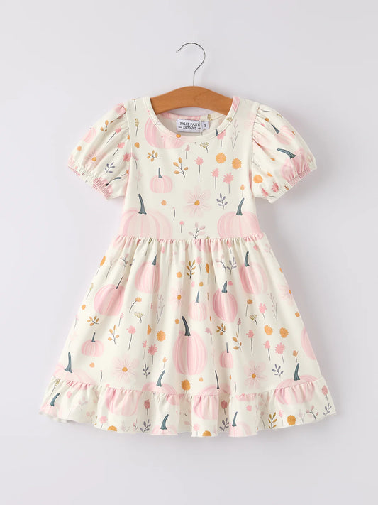 Cute Pumpkin Print Girls Dress