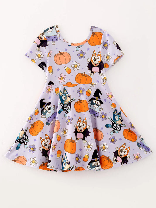Girls Pumpkin Print Milk Silk Dress