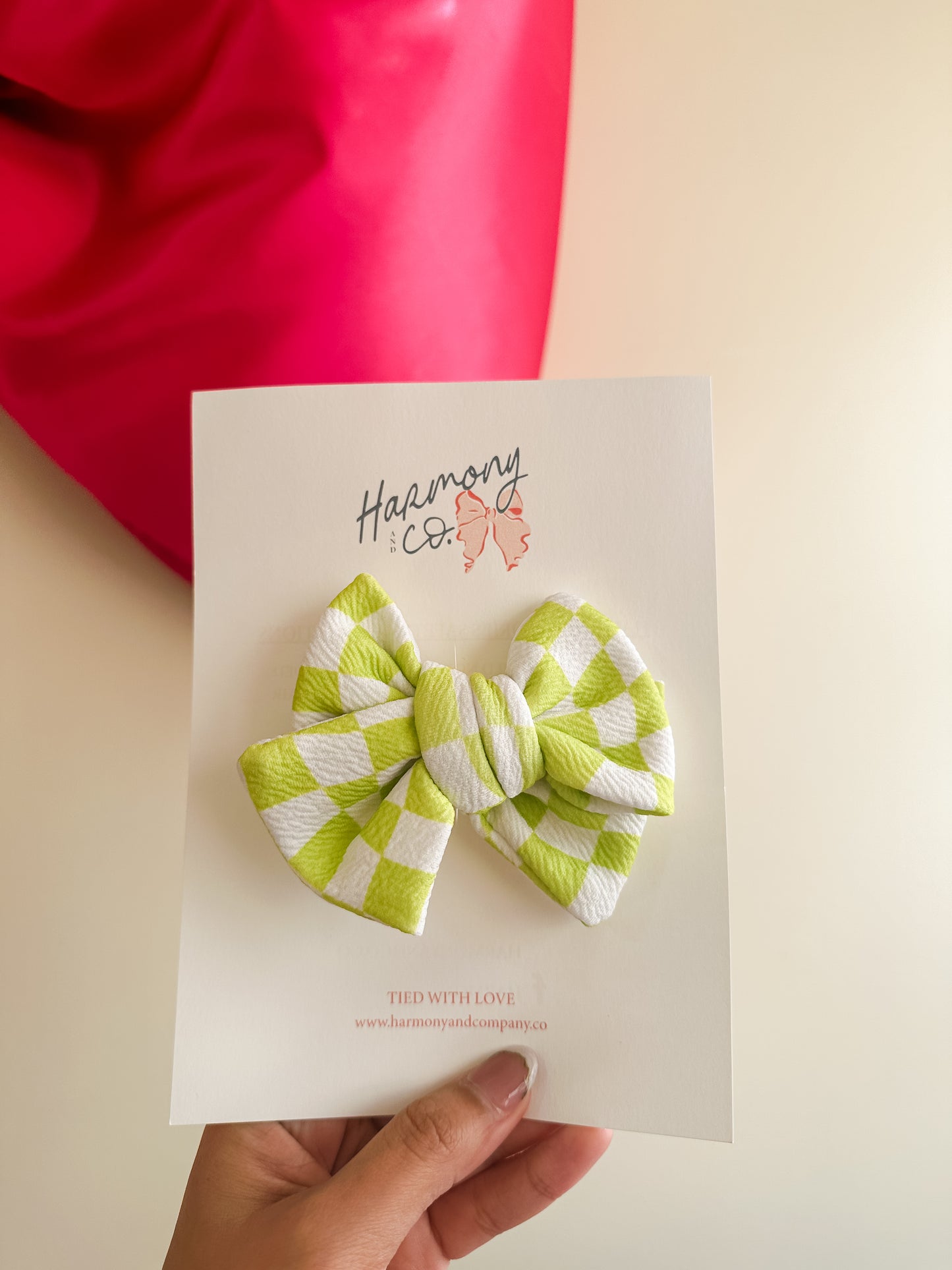 Lime Checkered Pinwheel Bow