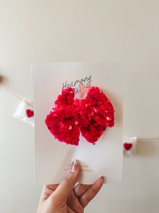 Hot Pink Sequin Velvet Pinwheel Bow