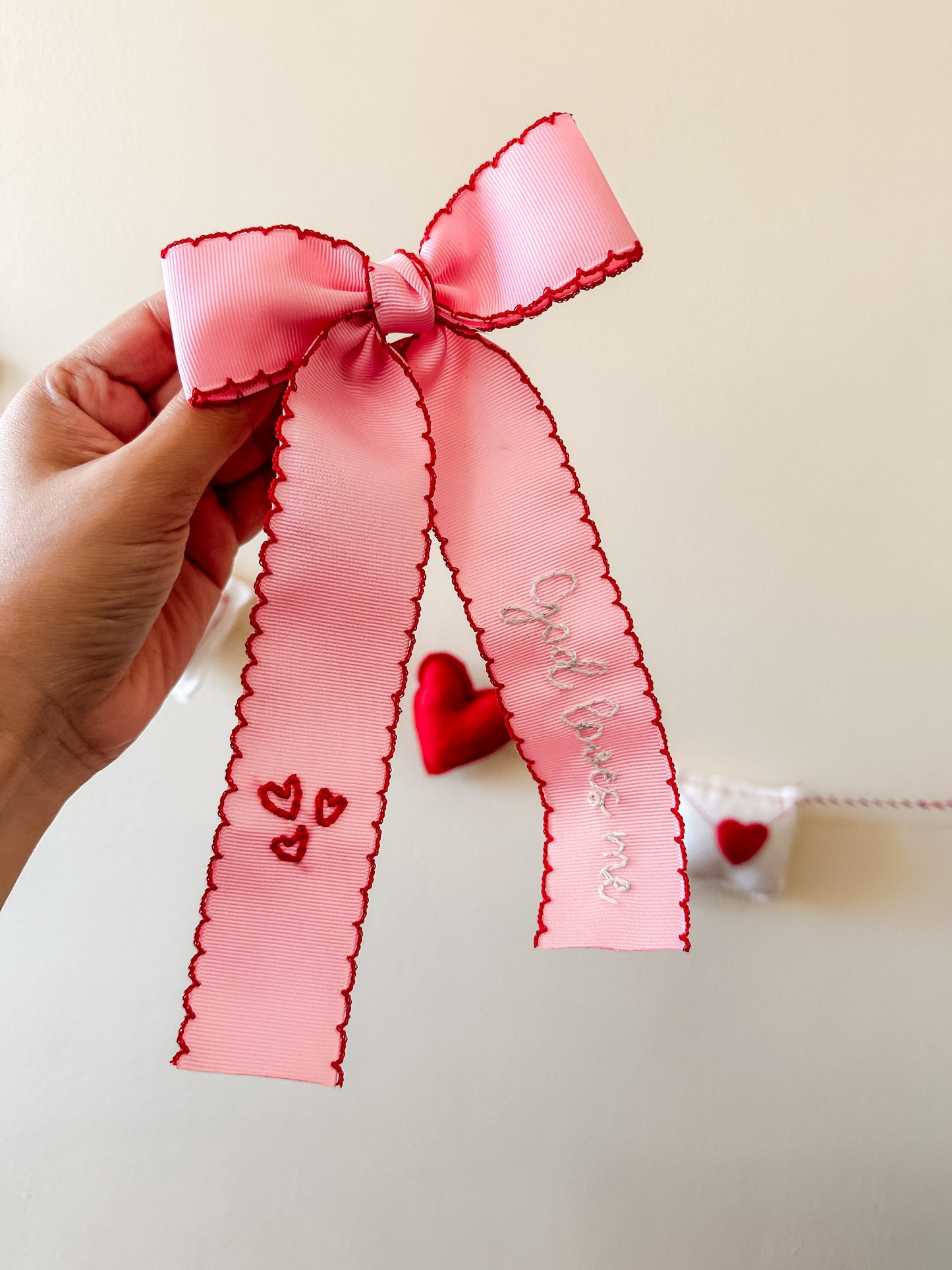 God Loves Me Embroidered Ribbon Bow