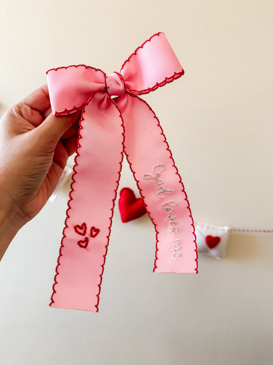 God Loves Me Embroidered Ribbon Bow