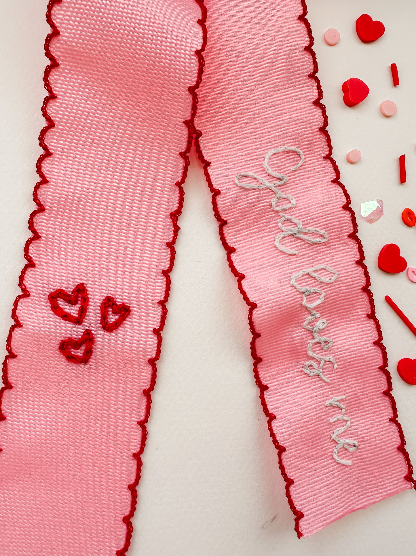 God Loves Me Embroidered Ribbon Bow
