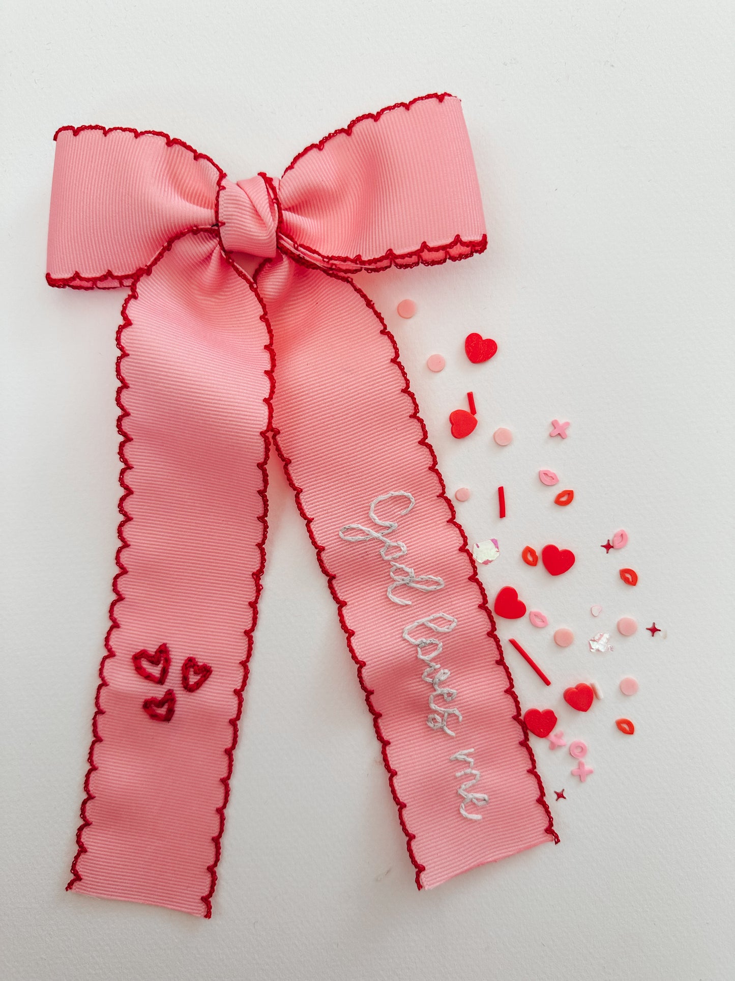 God Loves Me Embroidered Ribbon Bow