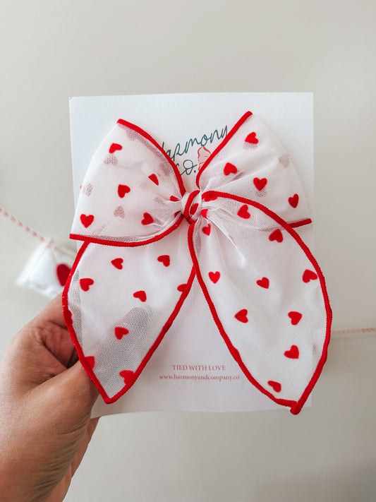 White/Red Hearts Big Bow