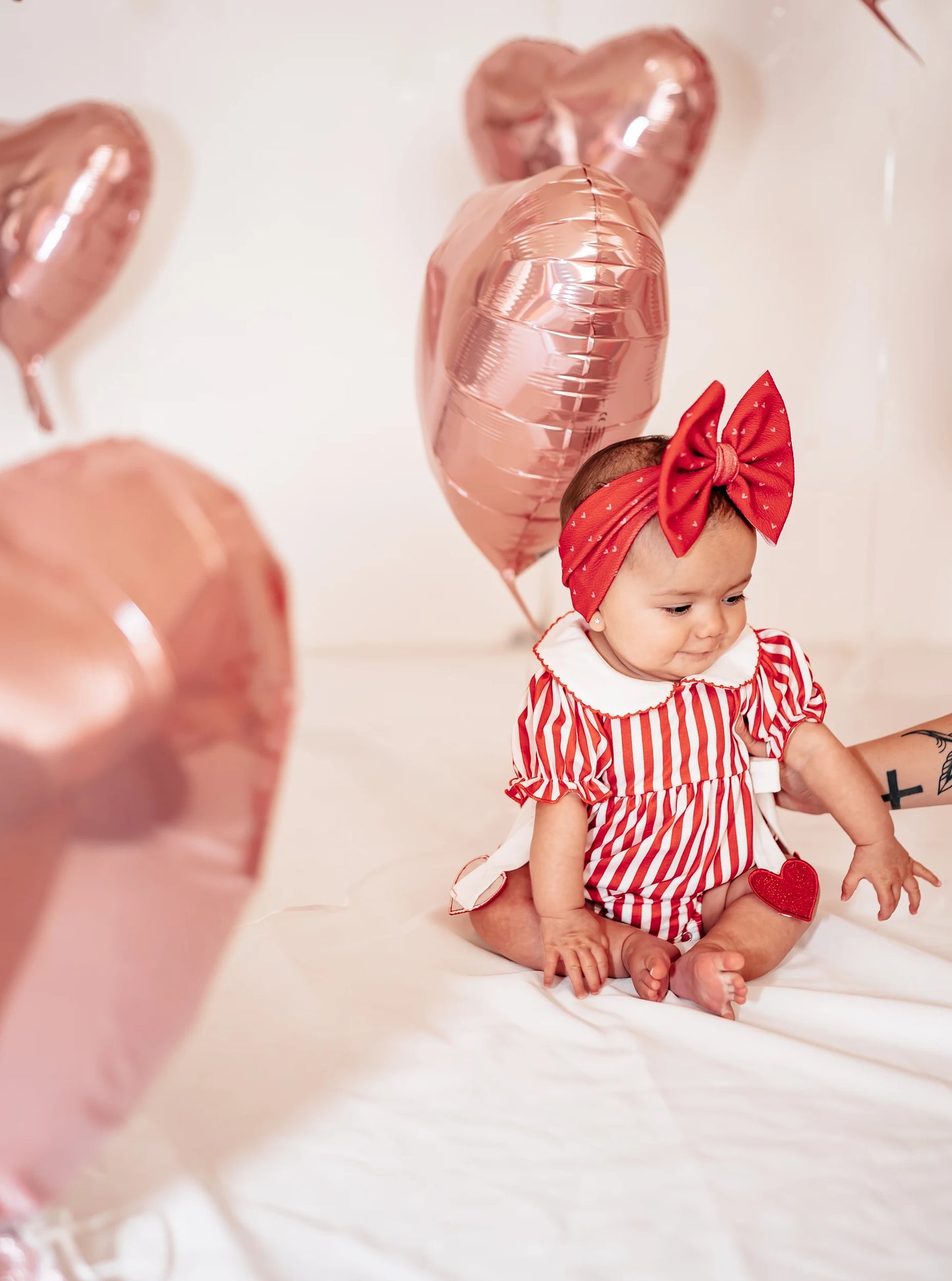 Valentine Striped Baby Romper with Hearts